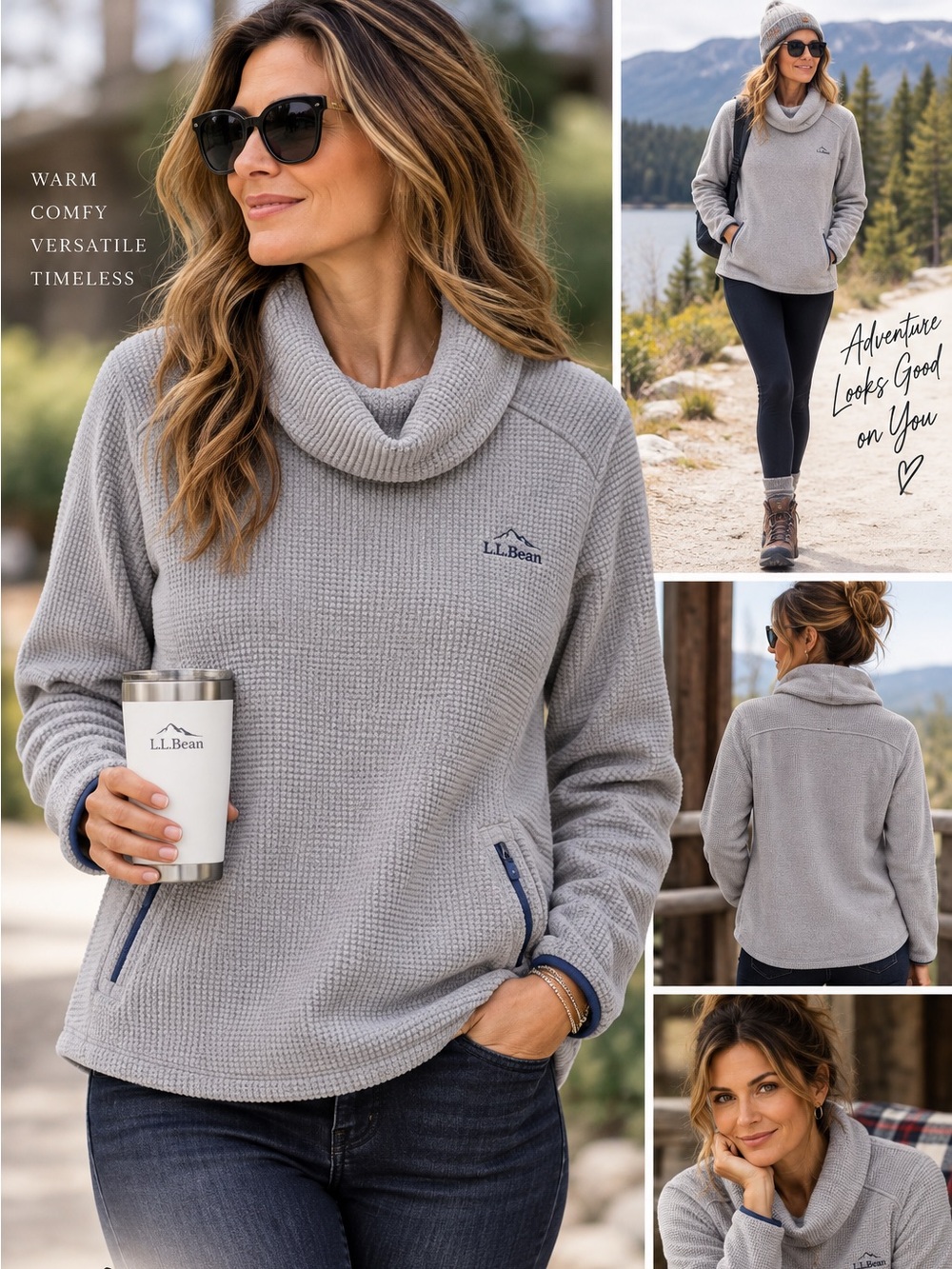 L.L.Bean Women’s XL Textured Fleece Cowl Neck Pullover – Gray